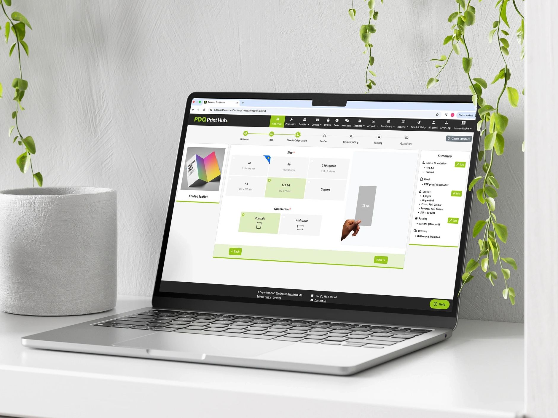 PDQ Print Hub shown on a laptop screen